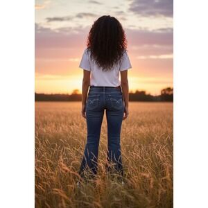 Maurices Flare Jeans Womens 9/10 Short Dark Wash Blue Excellent Embroidered Boho